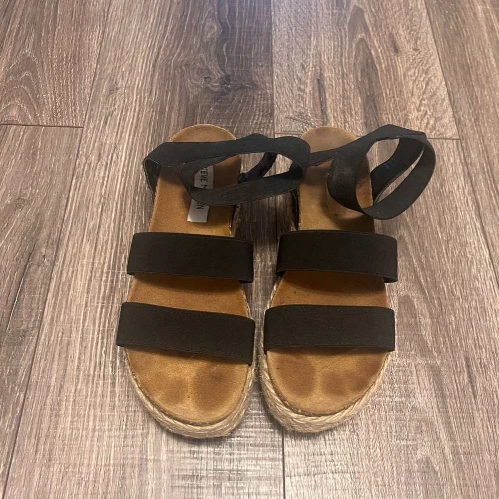 Steve Madden Womens Kimmie Black Espadrilles Shoes 8